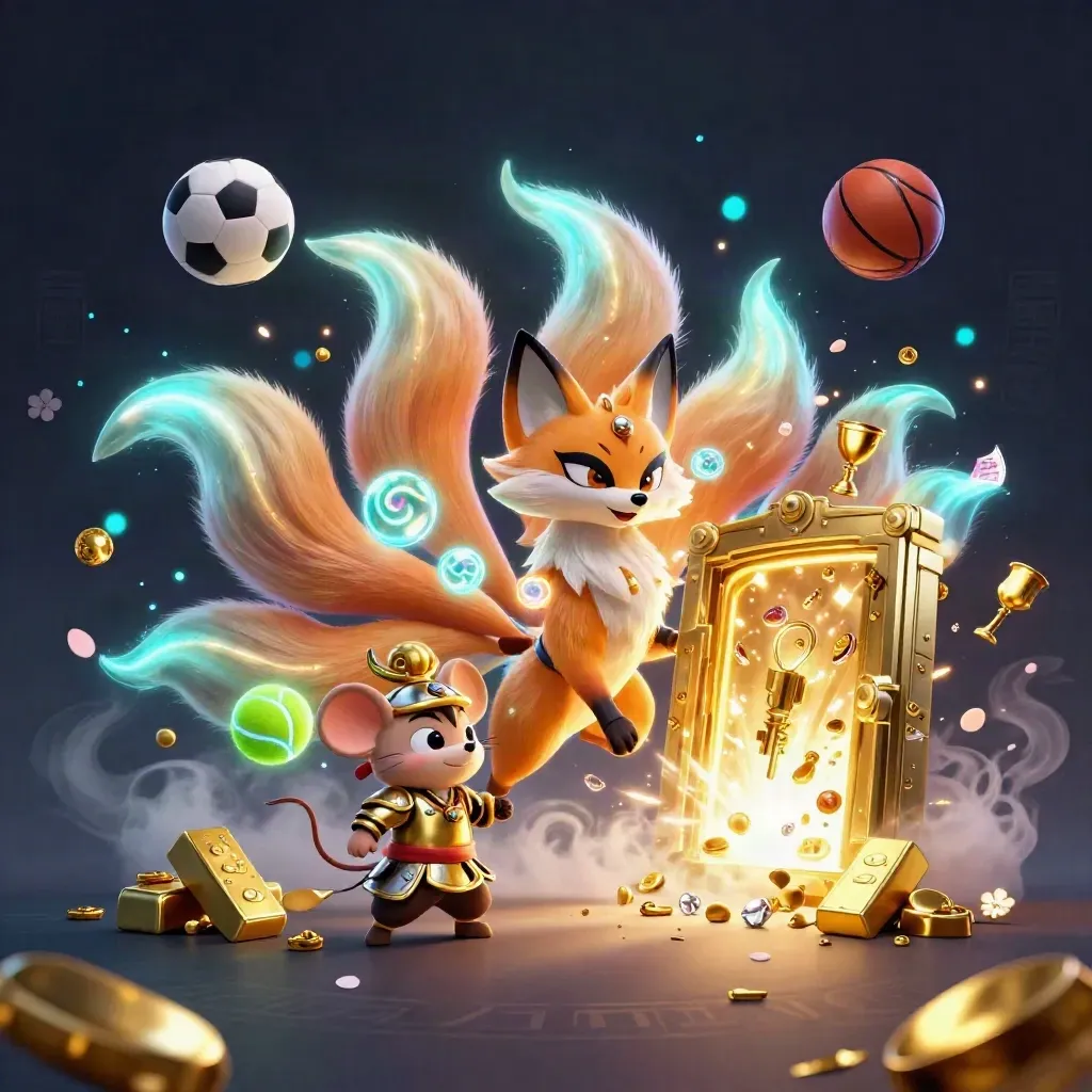 Volpe spiritica a nove code con topolino samurai, sport, tesori e luce magica.