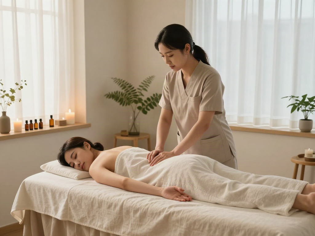 Relaxing 성남출장마사지 session in a calming spa environment.